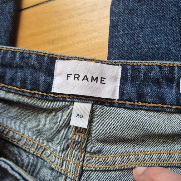 Frame Denim Blue Jeans with Leather and Snake Print Accents - Picture 6 of 16